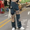 Dżinsowe dżinsy kobiety proste dżinsowe spodnie Kobiece kieszenie podrywane długie streetwearne odzież swobodne workowate spodnie damskie hole patch cargo g105