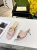 Luxury Blondie Slide Slippers Women Round Interlocking G Gold Toned Hardware Leather Sole Flat Buckle Wedge Mule Sandals Flip Flops With Box