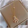 Pendant Necklaces Korean Personality Simple Rhinestones Unicorn Necklace Temperament Sweet Girl Women Fashion Jewelry Accessories Dr Dhty3