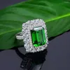 Cluster Ringen Luxe 8ct Emerald Diamond Ring Echt 925 Sterling Zilveren Sieraden Engagement Wedding Band Voor Vrouwen Mannen Edelstenen Gift