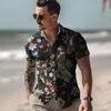 Camisas casuais masculinas Camisa lisa estampada com decote em O Roupas masculinas Estilo havaiano Blusa de praia masculina de manga curta de tamanho grande