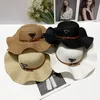 Womens Designer Ruffled Straw Hat Fashion Knitted Hat Cap For Men Woman Wide Brim caps Summer Bucket Outdoor Beach Hats 12 Styles