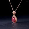 Pendentif Colliers Style Pigeon Sang Rouge Imitation Tourmaline Gouttelette Femelle Plaqué Or Rose 18K Collier Chaîne Bijoux