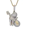 Large Size High Quality Brass CZ stones Cartoon Money Bag pendant Hip hop Necklace Jewelry Bling Bling Iced Out CN044B