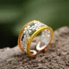 Anillo de banda de girasol ancho ahuecado hacia fuera ajustable flor de Margarita abierta anillo de banda de pulgar Floral para mujeres niñas 2023 nuevo