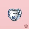 925 Sterling Silver for pandora charms authentic bead 12 Month Birthstone Charms Heart