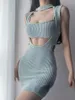 Work Dresses Y2K Aesthetic Korean Fashion Two Pieces Set Womens Outfit 2023 Summer Sexy Crop Camisole Hollow Out Halter Elegant Dress