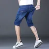 Мужские брюки летняя бренда подходит для прямой джинсовой шорты классическая повседневная одежда легкая хлопковая растяжка тонкая Slim 230606