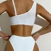 Maillots de bain pour femmes 2pcs / set Bikini Set Metal Ring Cut Out Strap Push Up Maillot De Bain Mode Sans Manches Asymétrique Sexy Taille Haute Plage Baignade