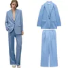 Pantalon deux pièces femme costume pantalon femme bleu Balzer pantalon costumes printemps tenues formelles bureau dame ensembles un bouton Blazer veste