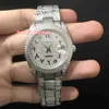 Nya mäns Ice Diamond -armbandsur Arabisk digital skala titta på silver rostfritt stål fodral diamantband automatisk mekanisk wa301q