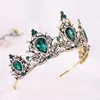 European and American Retro Green Bridal Crown Baroque Rhinestone Crown Headband Wedding Dress Accessories Bridal Jewelry