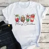 T-shirts pour femmes Noël Latte Shirt Café T-shirt Amant Vêtements esthétiques T-shirt de vacances Dessin animé
