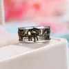 Alianças de Casamento Bicolor Elefante Preto Para Homens Feminino Cor Prata Animal Bonito Coquetel Anel Bandas Festa Casal Jóias Masculinas