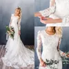 Abiti da sposa con applicazioni di pizzo floreale modesto 3D con maniche lunghe Collo gioiello Primavera Boho Abiti da sposa da giardino Sweep Train Spose formali Robes de Mariee AL321