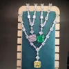 Naszyjniki wisiorek Kqdance Symulowany 15 mm kwadratowy szmaragd zielony żółty różowy diamentowy naszyjnik tenisowy dla kobiet srebrna złota biżuteria 230607