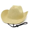 Western Cowboy Opvouwbare Strohoed Mannen Strand Schaduw Hoeden Man Zonbescherming Cap Lente Zomer Outdoor Reizen Caps met Touw