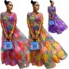 소매 여성 의류 새로운 메쉬 프린트 드레스 세련된 디지털 인쇄 댄스 드레스