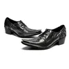 6 cm High Heels Herrenschuhe Spitze Metallkappe Echtes Leder Kleid Schuhe Männer Schwarz Business/Party Zapatos Hombre, 38-46