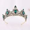 European and American Retro Green Bridal Crown Baroque Rhinestone Crown Headband Wedding Dress Accessories Bridal Jewelry