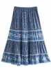 Saias Vintage Chique Hippie Feminino Estampado Floral Cintura Alta Elástica Saia Boêmia Praia Senhora Seda Artificial Algodão Aline Boho Midi 230607