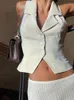 Serbatoi da donna SEASONS Button Up White Y2K Giacca Canotta Top Donna Turn Down Scollo a V Senza maniche Street Style Casual T-shirt corta