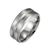 Wedding Rings Classic Fashion Men's 8mm Black Tungsten Ring Groove Beveled Edge Brushed Stainless Steel Jewelry For Men