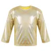 T-shirts Unisex Kid Boys Girls Shiny Metallic T Shirts Long Sleeve Loose Dance Crop Tops for Stage Performance Party Ballet Dance Top 230606