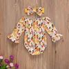 Strampler Kleinkind Säugling Baby Mädchen Halloween Thanksgiving Big Bow Bodysuit Herbst Langarm Schulterfrei Jumpsuit Playsuit Floral