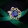Cluster anneaux de mode luxe luxe à deux couleurs creux tram amethyst fleur couleurs trésas ouverture anneau femelle bijoux de fête tout apparition