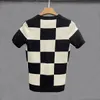 Men's T-Shirts Y2K Summer Mens Slim Vintage Short Sleeve T Shirt Black White Plaid Printed Graphic T Shirts For Men Camiseta Masculina 230606