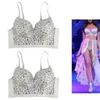 T-Shirt Women Sexy AB Colored Rhinestone Bustier Crop Top Spaghetti Strap Push Up Jewelry Bralette Glitter Club Party Corset Bra Vest