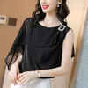 Dames Blouses Elegante Mode Casual Effen Zwart Chiffon Shirt Zomer 2023 Mouwloos O-hals Losse Truien Blouse Dameskleding