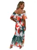 Robes de soirée femmes été bohème robe mode Sexy hors de l'épaule Boho Long à volants Vintage attaché taille haute imprimé Floral