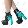 Sukeia Handgjorda kvinnor Vinter Ankle Boots Flame Back Zipper Round Toe Chunky Heels Green Party Shoes Us Plus Size 5-20