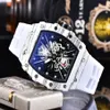 Mannen kijken automatisch quartz uurwerk Merkhorloges Rubberen band Business Sport Transparante horloges Geïmporteerde kristallen spiegelbatterij 316J