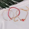 Braccialetti con ciondoli Set di 3 pezzi di braccialetto classico a tema natalizio Moda donna semplice catena di metallo ciondolo con cordino rosso regalo di anno