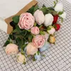 Dekorativa blommor 30 cm konstgjord rosblomma med metallkorg hem matbord dekoration fest bröllop falsk dekor