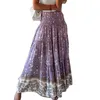 Kjolar boho casual tryck maxi kjol kvinnor sommar mode sexig hög midja kvinnor rosa strand blommor aline lång 230607