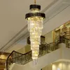 Lustres de luxo moderno lustre de cristal para escada longo loft led cristal luminária villa lobby sala de estar decoração pendurar iluminação