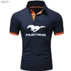 Letnia męska koszulka polo Mustang Printing swobodne wysokiej jakości bawełniane krótkie rękawy Man Harajuku klasyczne topy niestandardowe koszulki L230520