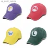 Super Bros Anime Figur Washed Canvas Hut Sonnenschutz Sun Peaked Baseball Cap Cartoon Cosplay Mode Kopfschmuck Weihnachtsgeschenke L230523