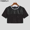 INCERUN Moda Casual Estilo Novo Men's Respirável Mesh Camiseta Crop Tops Manga Curta 2023 Patchwork Cropped T-Shirts S-5XL L230520