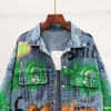 Kurtki damskie 2023 Autumn Casual List Painted Print Strzępione harukulne dżinsowe płaszcz Chaqueta Majer Primavera Fashion Fashion Jacket