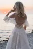 Une ligne bohème plage robes de mariée dentelle appliques bretelles spaghetti tulle balayage train Boho robes de mariée robe de mariée femmes robe