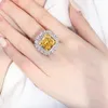 Bröllopsringar KQDANCE REAL 925 Silver 14mm Syntetic Yellow Emerald Gem Diamond With Large Stone Luxury Jewelry 230607
