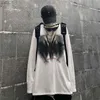 Harajuku överdimensionerade män långärmad t-shirt gotisk svart stil retro ulzzang mysig casual streetwear baggy lös hip hop bf topps l230520