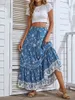 Rokken Vrouwen Bloemmotief Bohemian Rok Elastische Hoge Taille Lace Up Maxi Zomer Mode Rijk Losse Lange Strand 230607