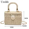 Bolsas de noite Rattan Straw Shoulder Bag Feminina Boho HandWoven Basket Messenger Pouch Summer Beach Square Box Tophandle Handle Handle Handle Handle para Lady Girls J230608