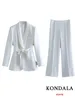 بدلات المرأة بليزرز Kondala Office Lady White Blazer Women Long Longe Deck Sashes Blazerhigh Weist Wide Leg Pants مجموعات الأزياء 230607